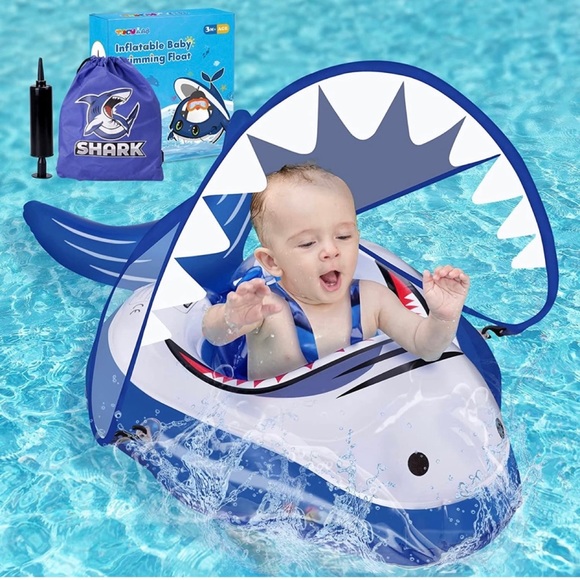 Swim Infant Pool Float Shark Canopy Spf5 Sun Protection Safety Bottom Antiflip Tail Poshmark